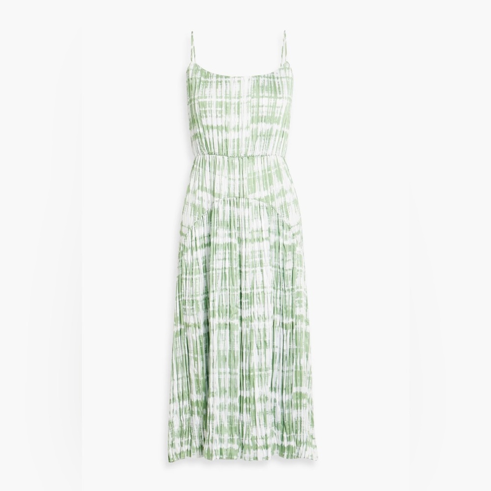 VINCE Tie Dye Pleated Midi Satin Dress